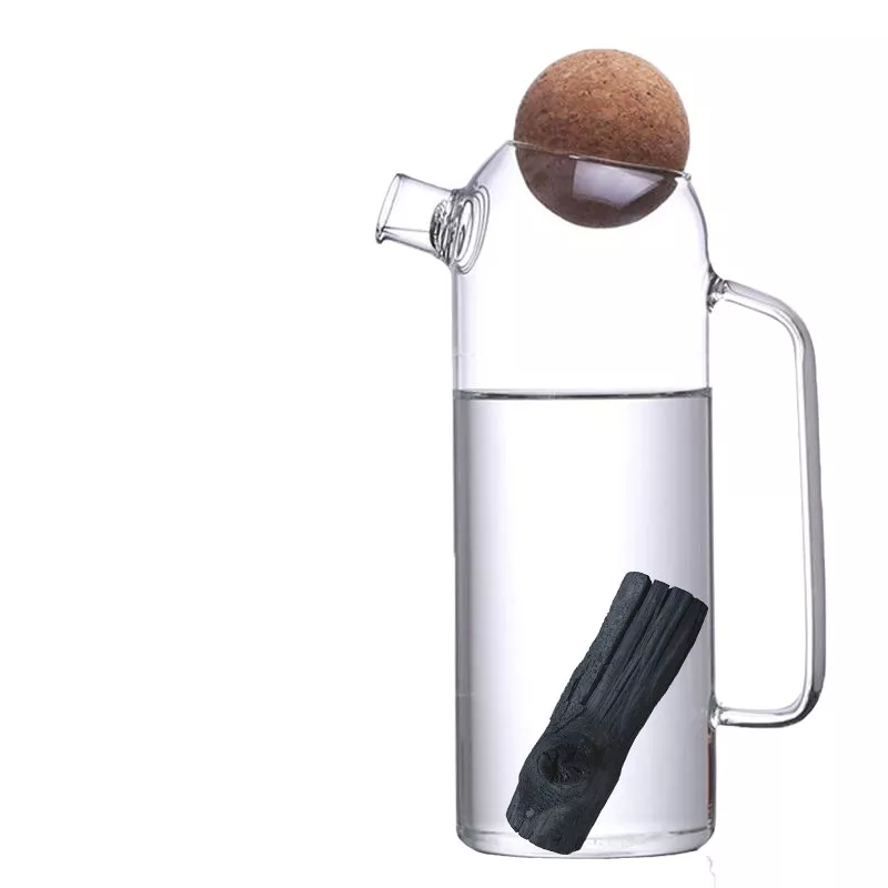 Carafe filtrante en verre + 1 Charbon végétal Binchotan bio filtre à eau