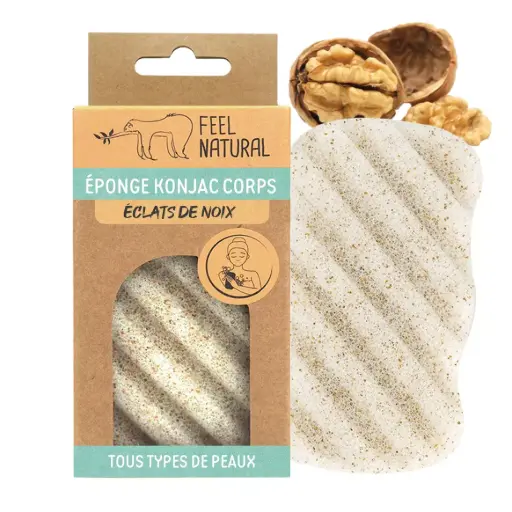Eponge konjac corps éclats de noix 100% naturelle